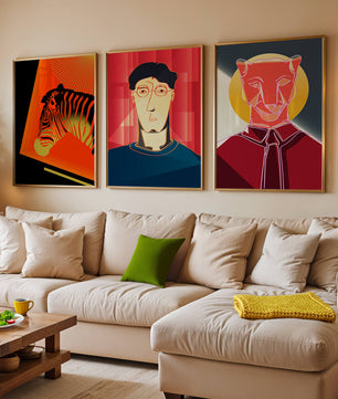 Art moderne avec zèbre, portrait géométrique et panthère