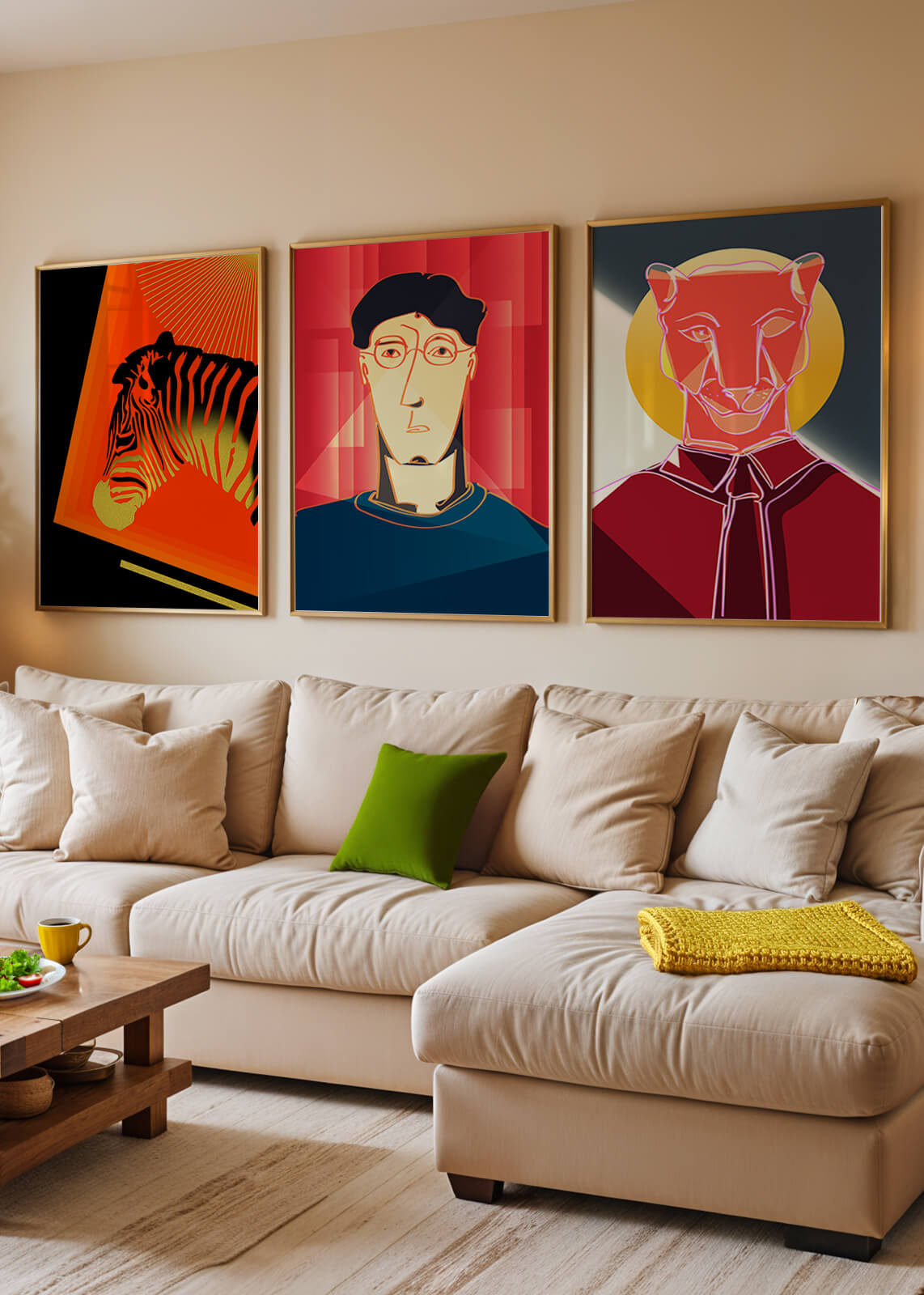 Art moderne avec zèbre, portrait géométrique et panthère