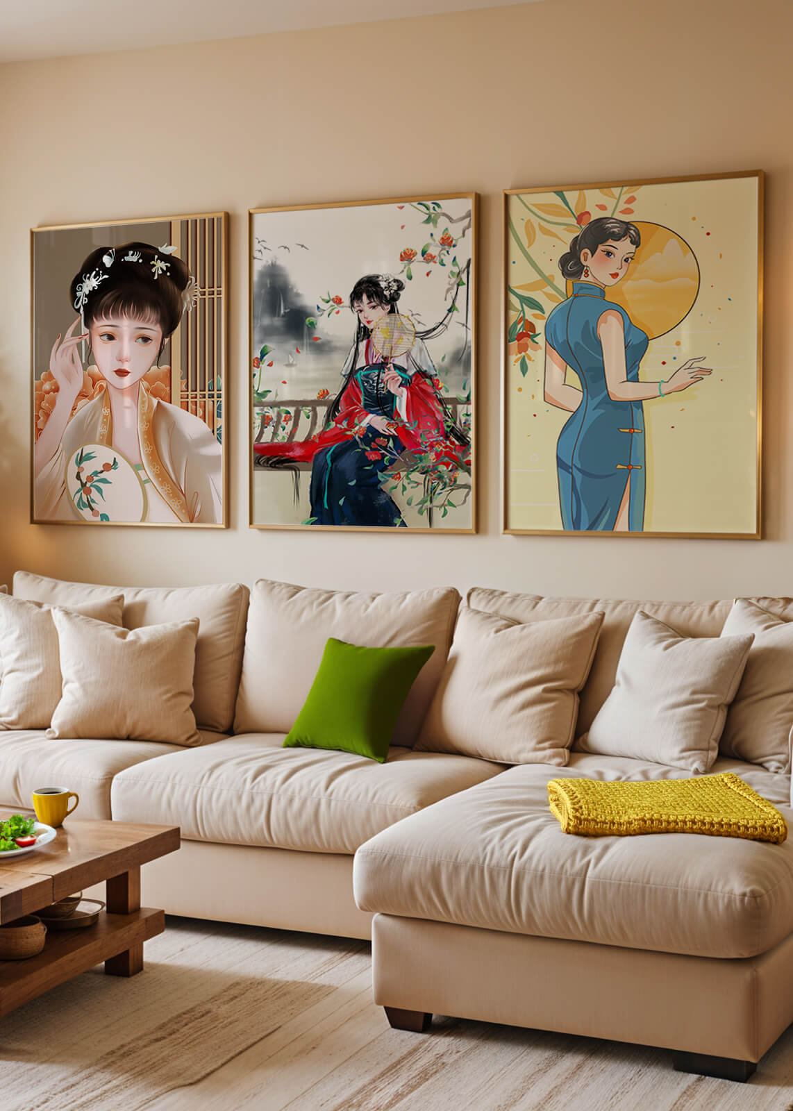 Arte Digital con Motivos Asiáticos e Ilustraciones de Mujeres