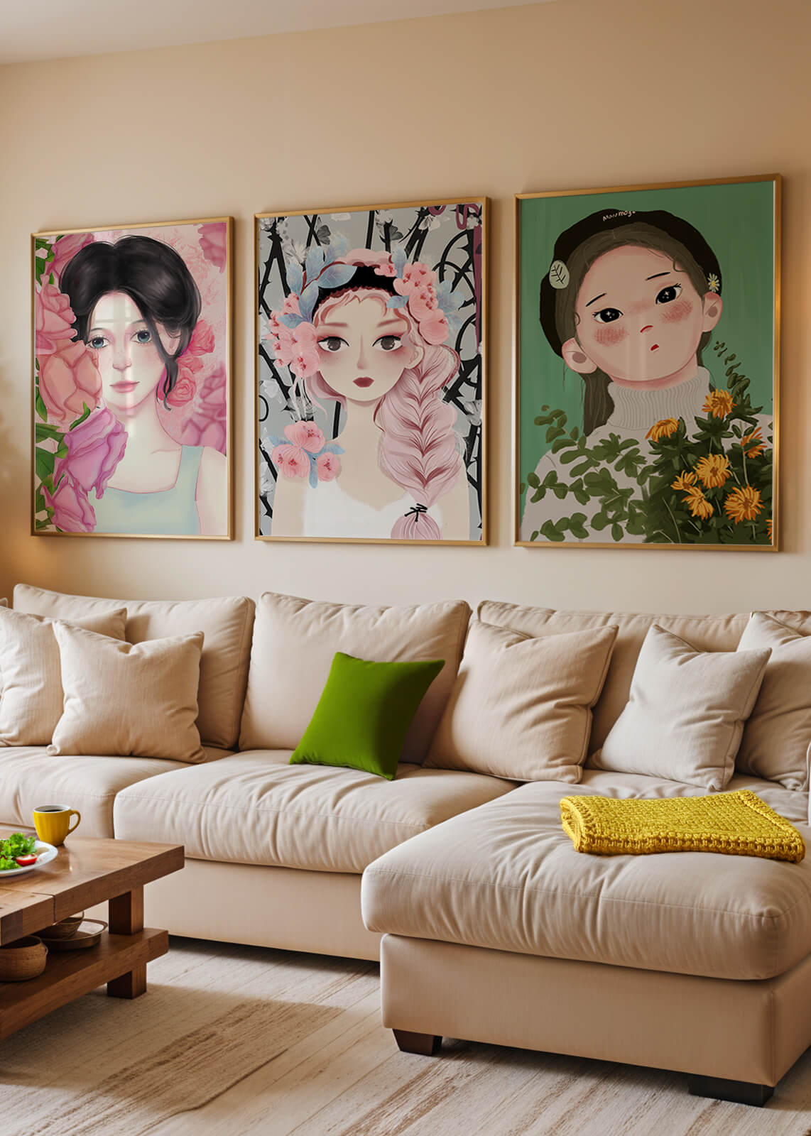 Illustrations de femmes avec des fleurs sur fond clair