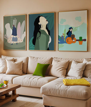 Triptyque d’Illustrations Modernes avec Figures Féminines