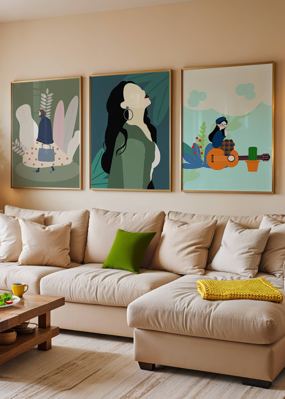 Triptyque d’Illustrations Modernes avec Figures Féminines