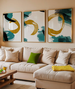 Decoración abstracta moderna sin marco con elementos dorados