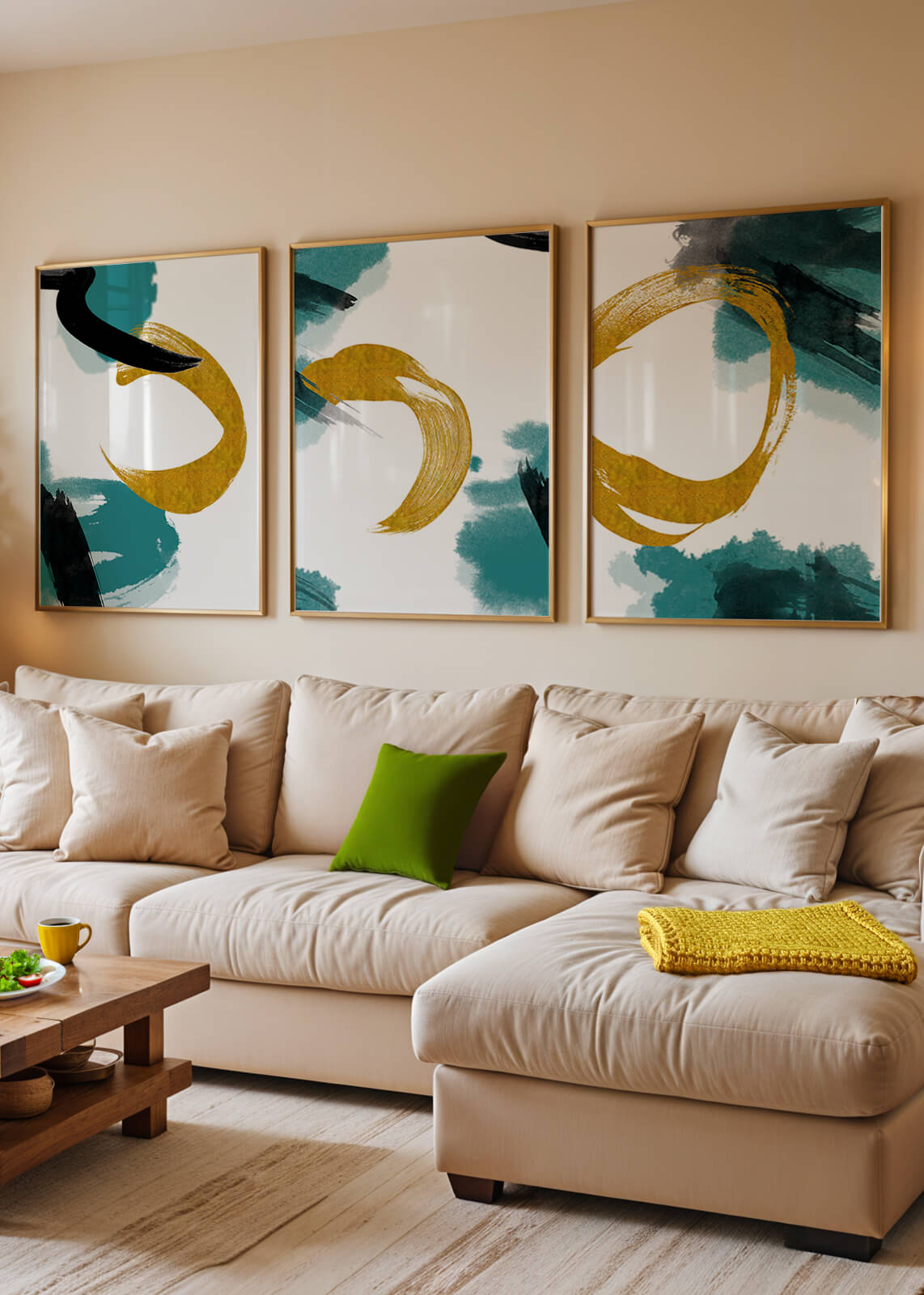 Decoración abstracta moderna sin marco con elementos dorados