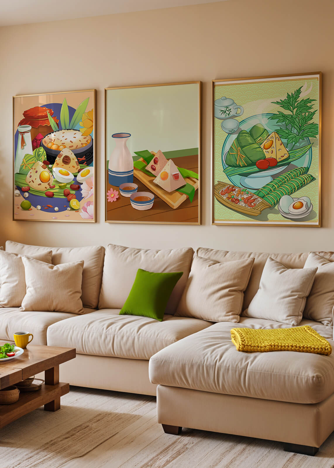 Illustrations de cuisine asiatique dans des cadres en bois