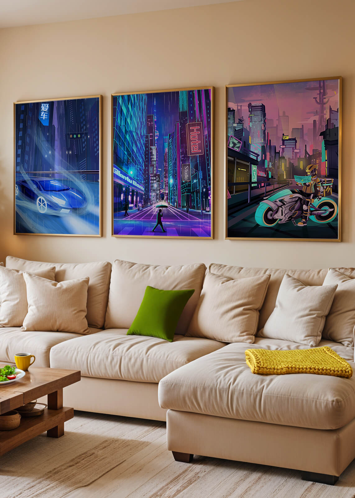 Ensemble d’impressions d’art futuriste avec des villes et des véhicules