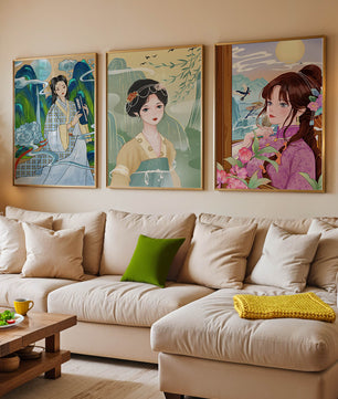 Ensemble d’illustrations de femmes asiatiques avec des éléments naturels