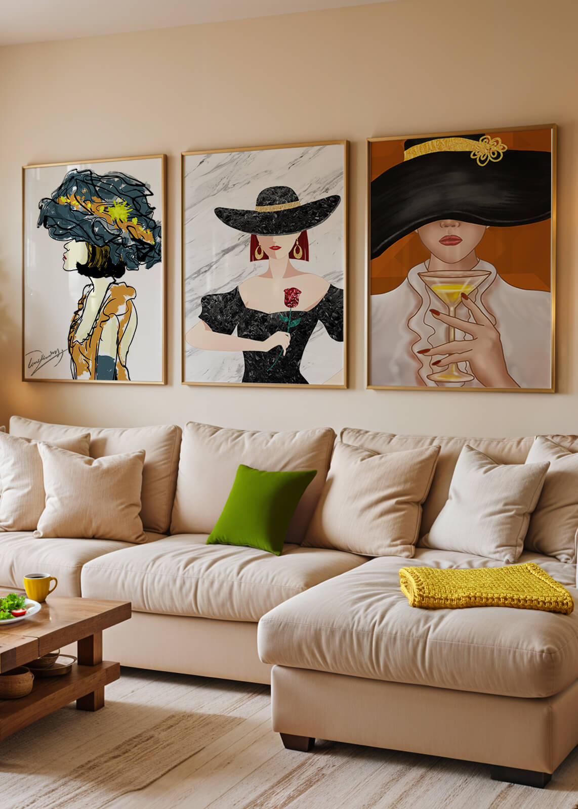 Impression artistique de mode avec éléments dorés