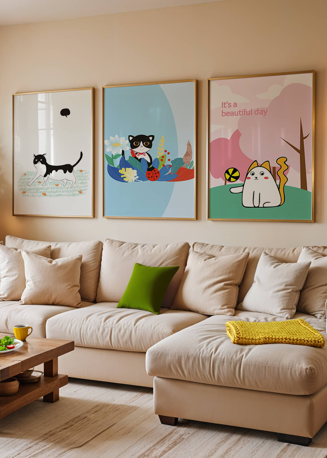 Pósters Coloridos con Gatos en Estilo Ilustrado para Decoración