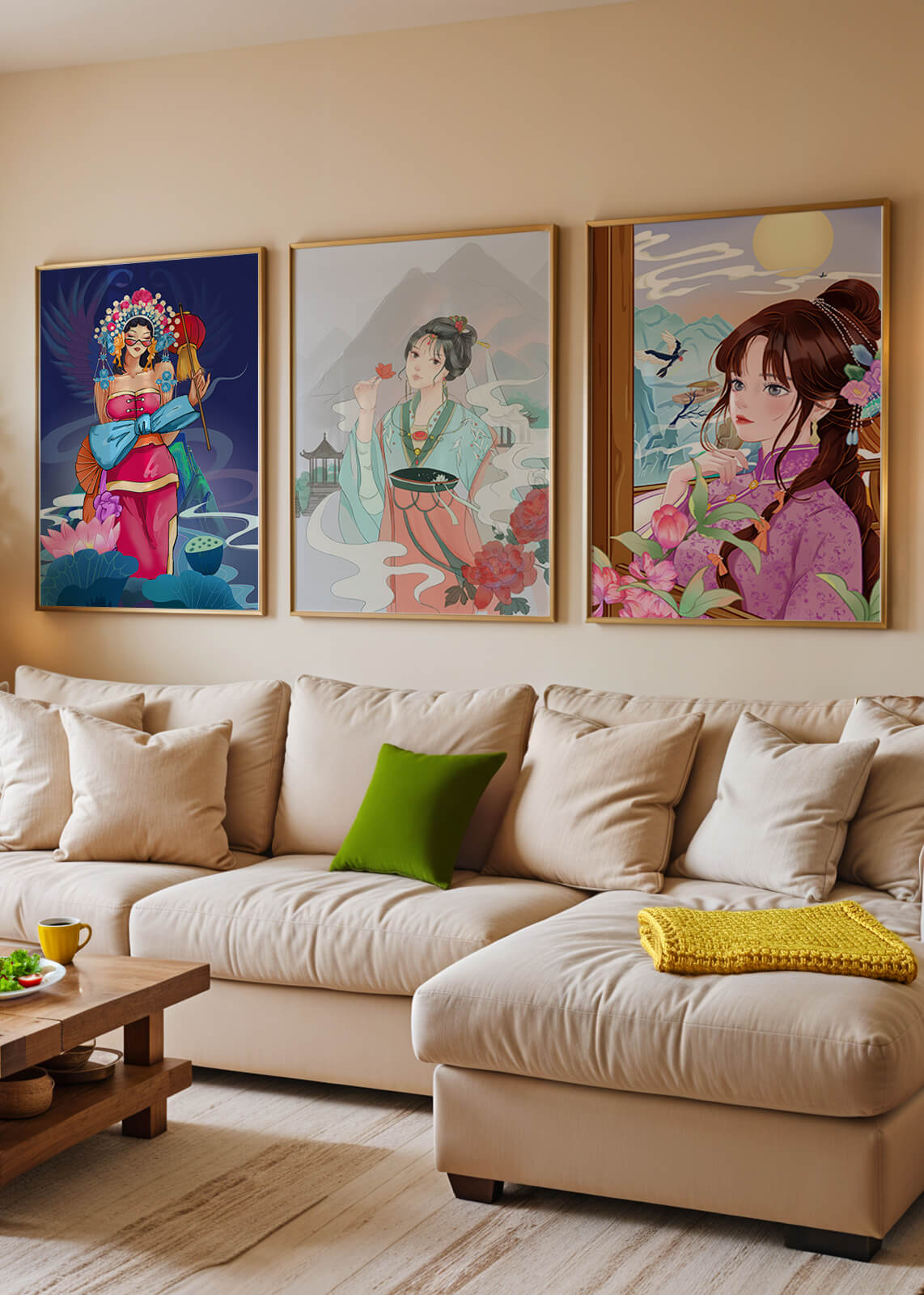Moderne asiatische Kunst mit Frauen und Natur