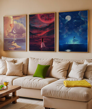 Décoration murale moderne avec œuvres d'art sans cadre
