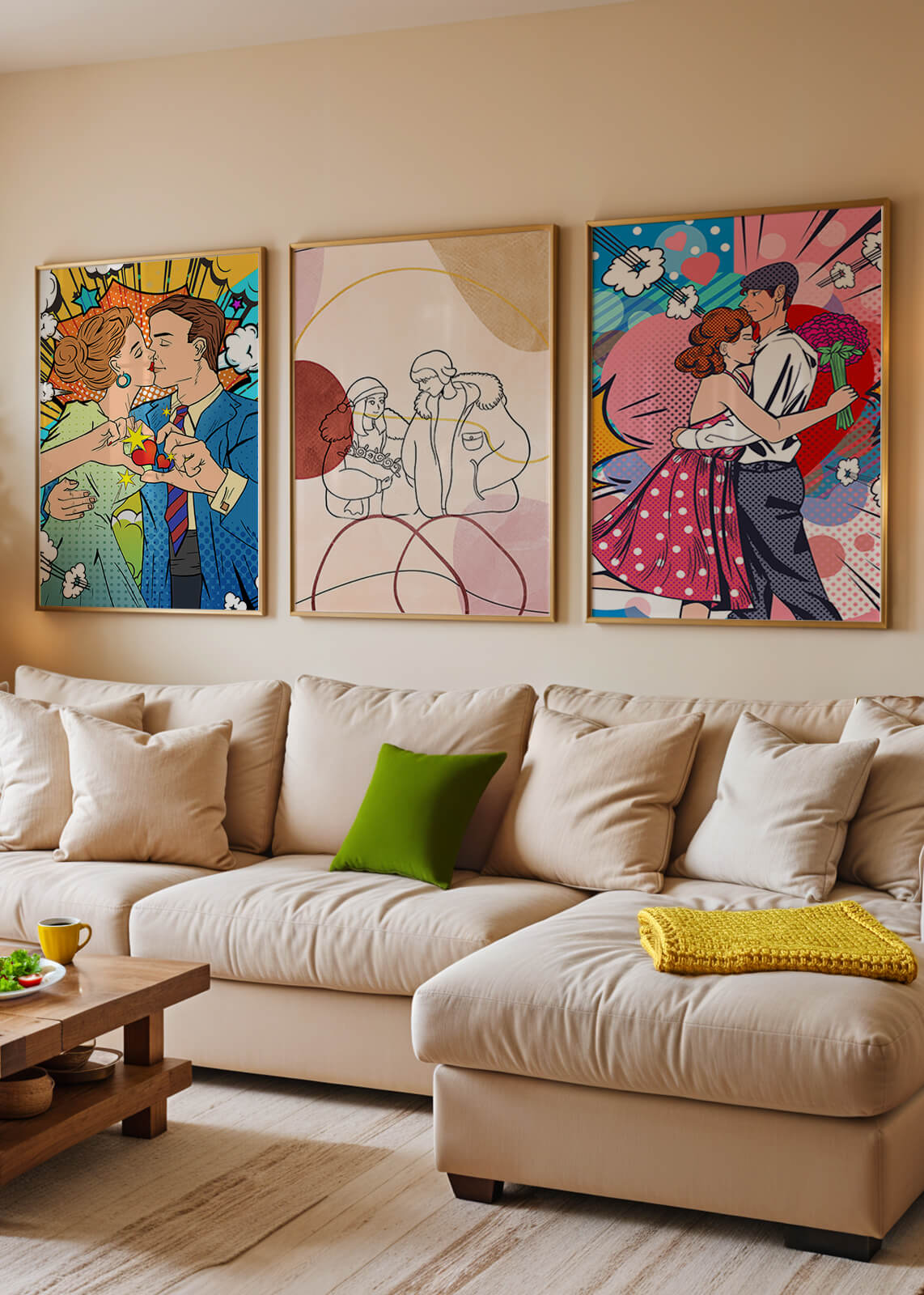 Conjunto De Obras De Arte De Parejas En Estilo Pop Art Y Línea