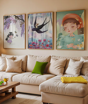Décoration pour enfants : ensemble d'illustrations de filles et de nature