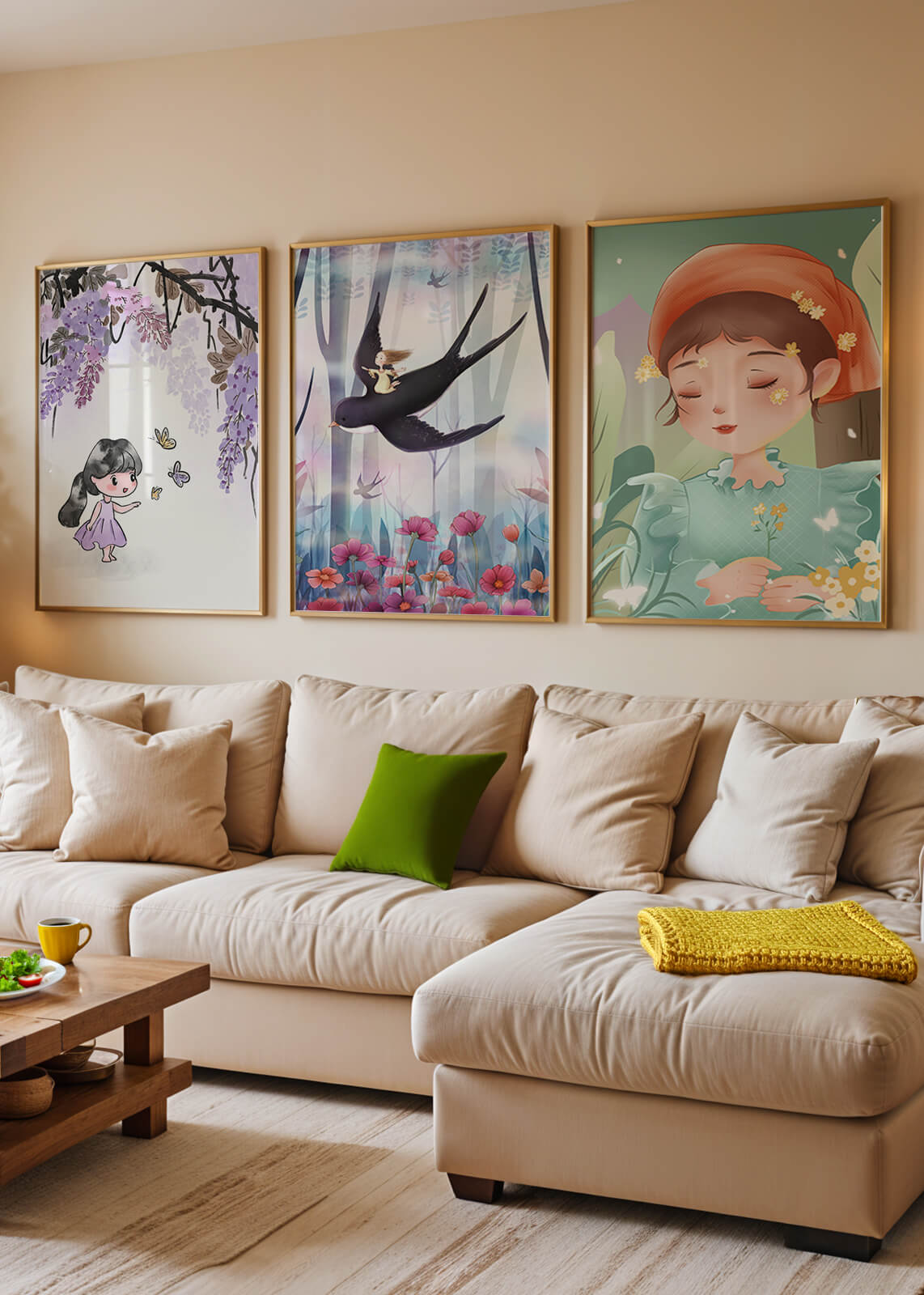 Décoration pour enfants : ensemble d'illustrations de filles et de nature