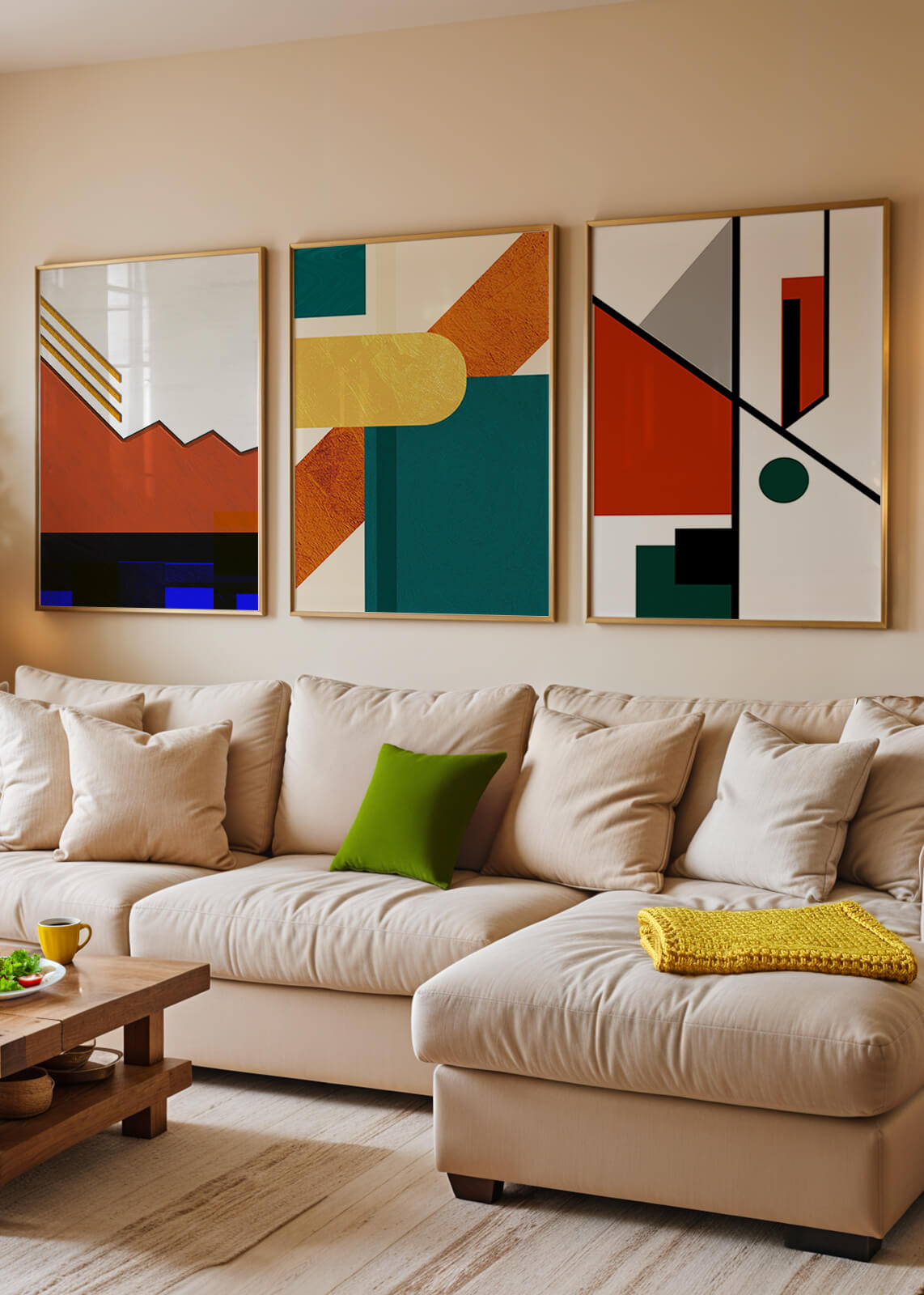 Conjunto De Arte Abstracto Moderno Con Diseños Geométricos Sin Marco