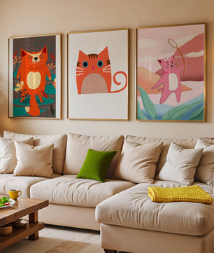 Triptyque d’illustrations de chats dans des designs modernes