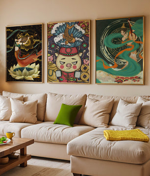 Ensemble d'art asiatique avec motifs traditionnels