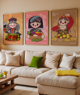 Illustrations culturelles de nourriture dans divers styles ethniques