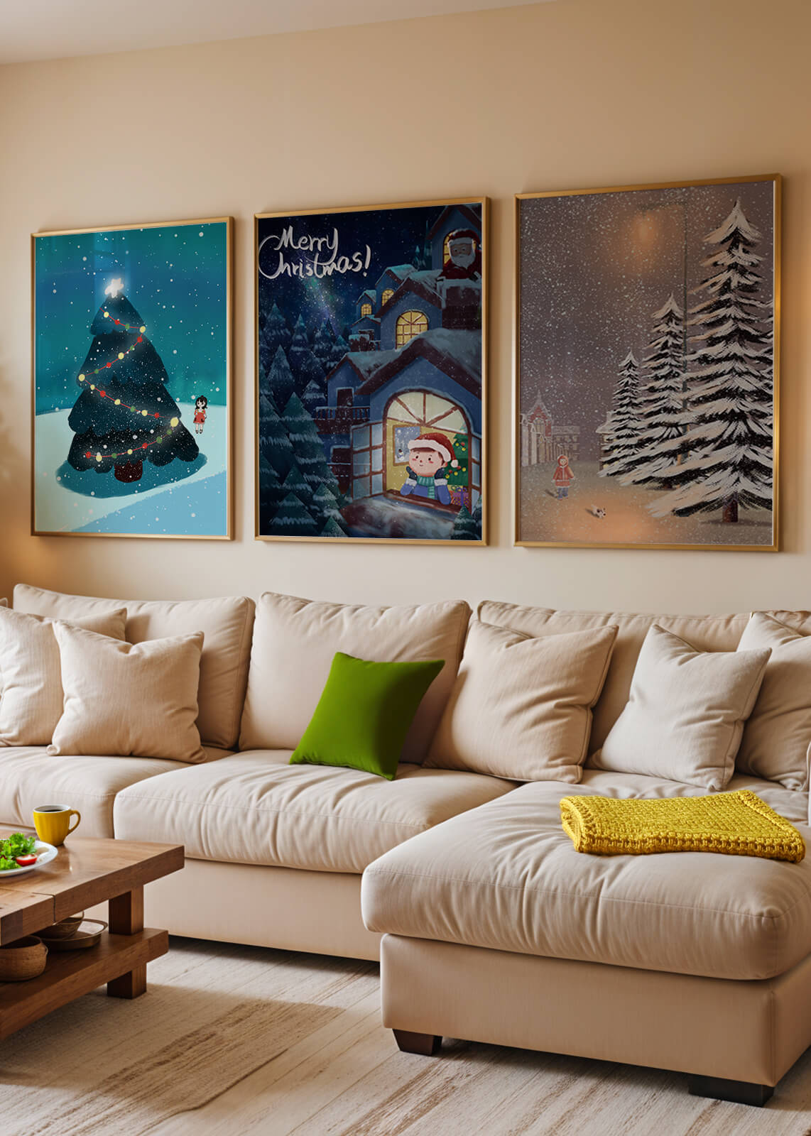 Decoración Navideña con Ilustraciones de Invierno y Ámbitos Festivos