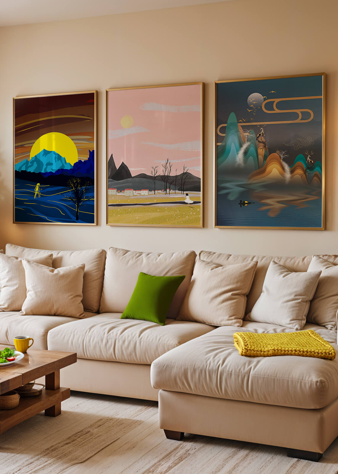 Tríptico de Paisajes Contemporáneos en Colores Vibrantes