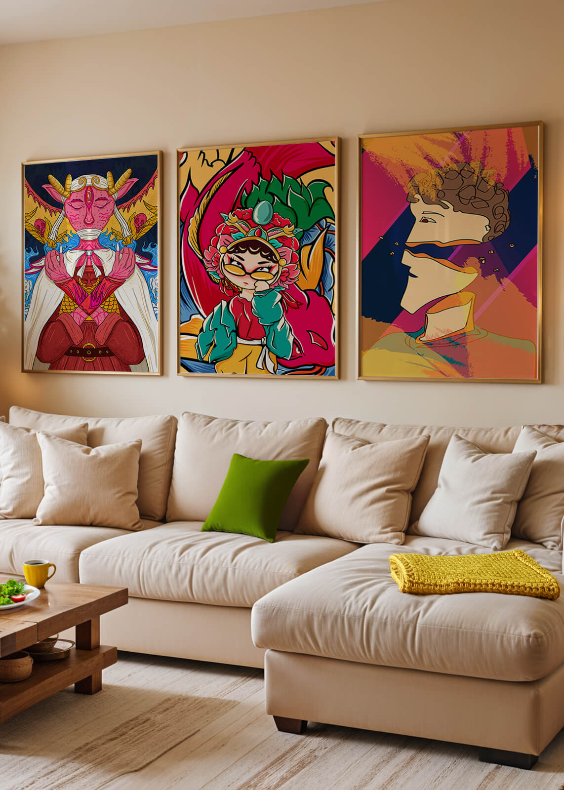 Conjunto de Tres Obras de Arte Pop sin Marco