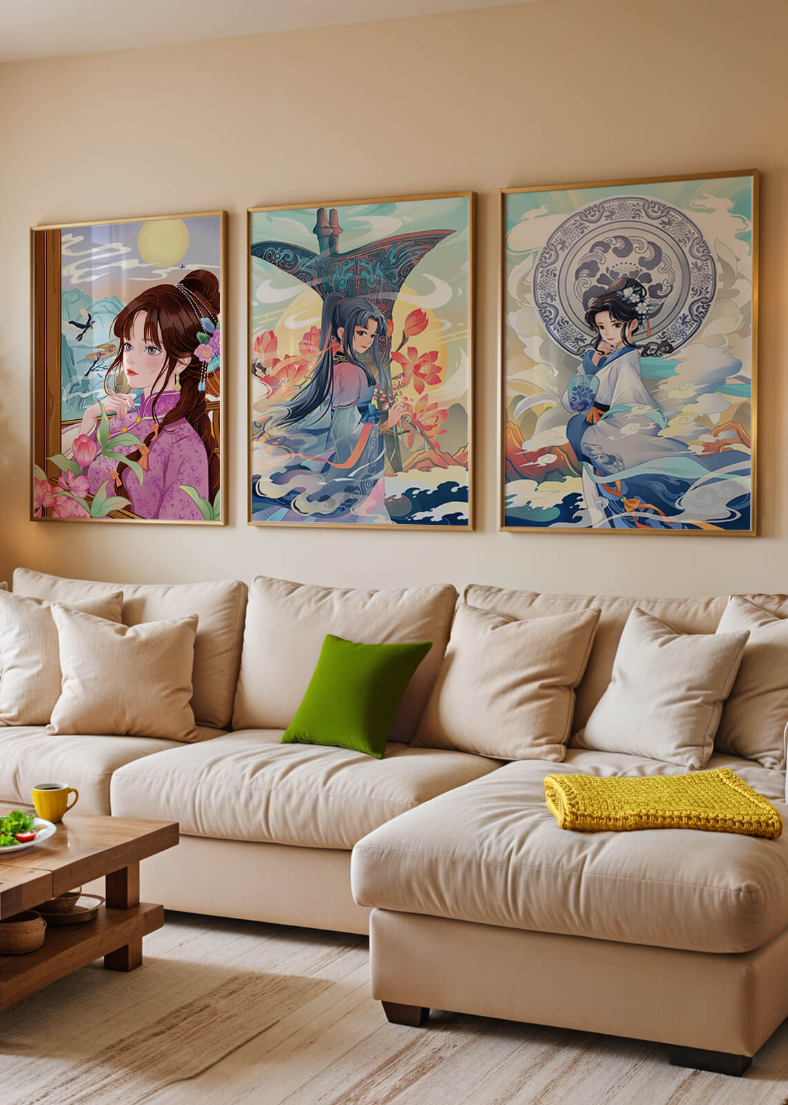 Arte Oriental en Interiores Modernos con Impresión de Alta Calidad