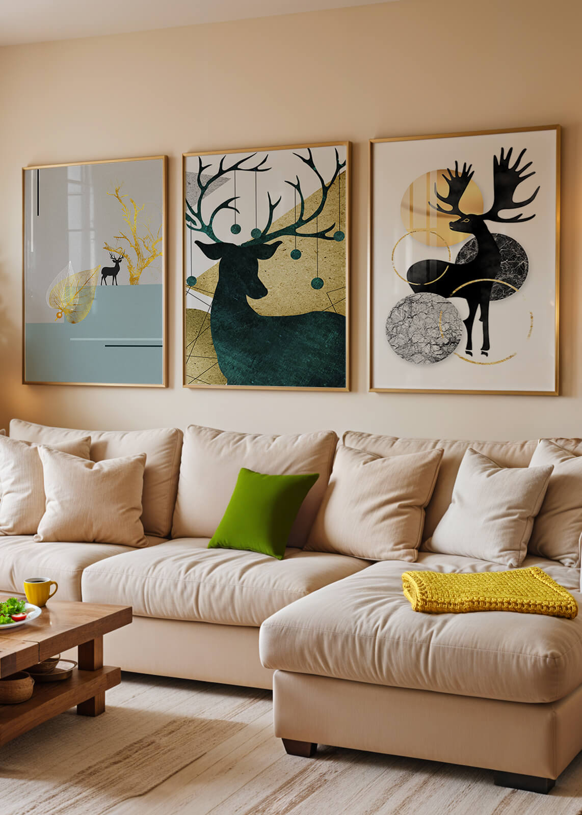 Ensemble de tableaux de cerfs avec des détails dorés