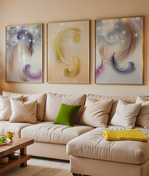 Art abstrait avec des plumes dans des tons pastel