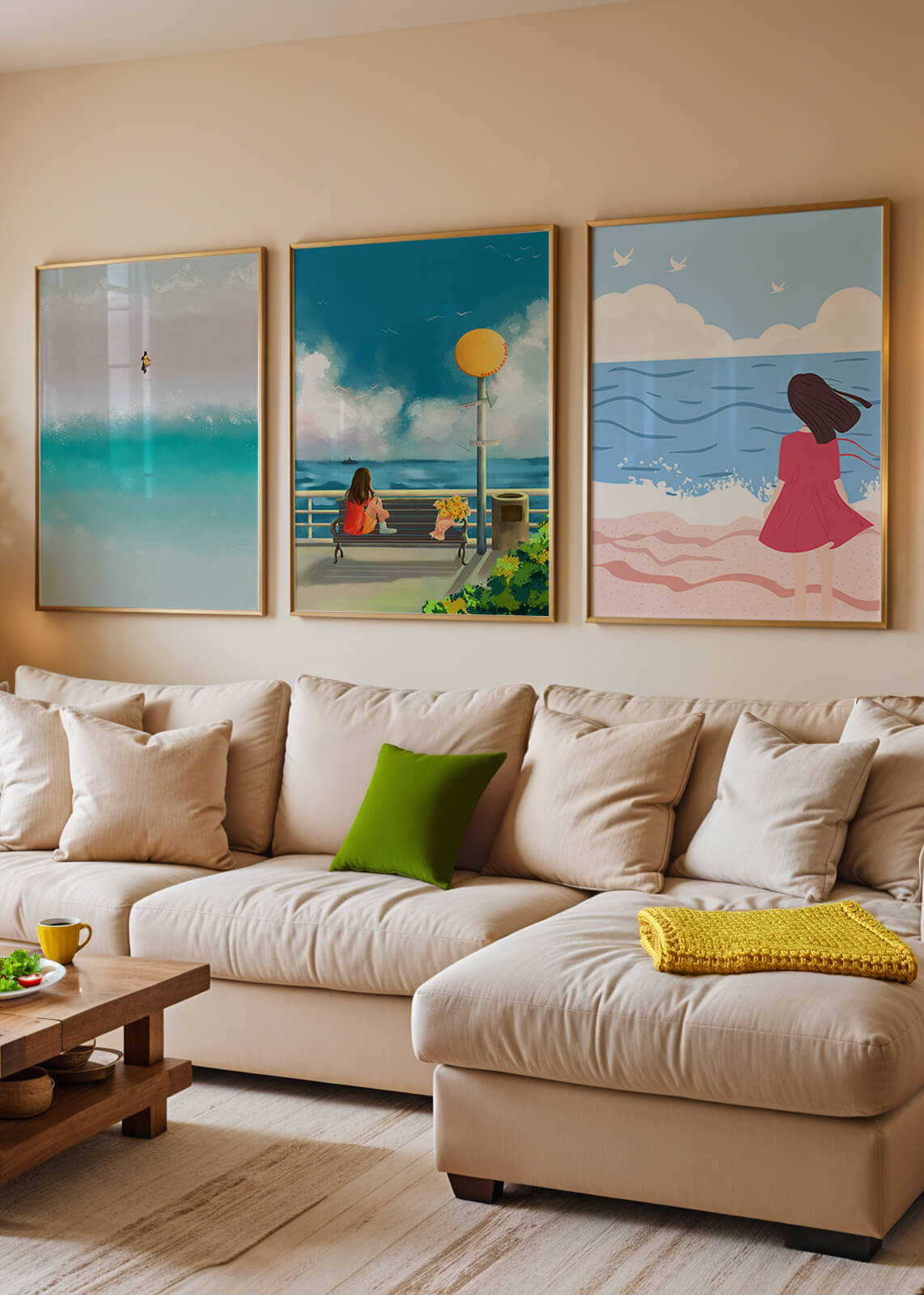 Cuadros Minimalistas de Playa y Mar con Personajes