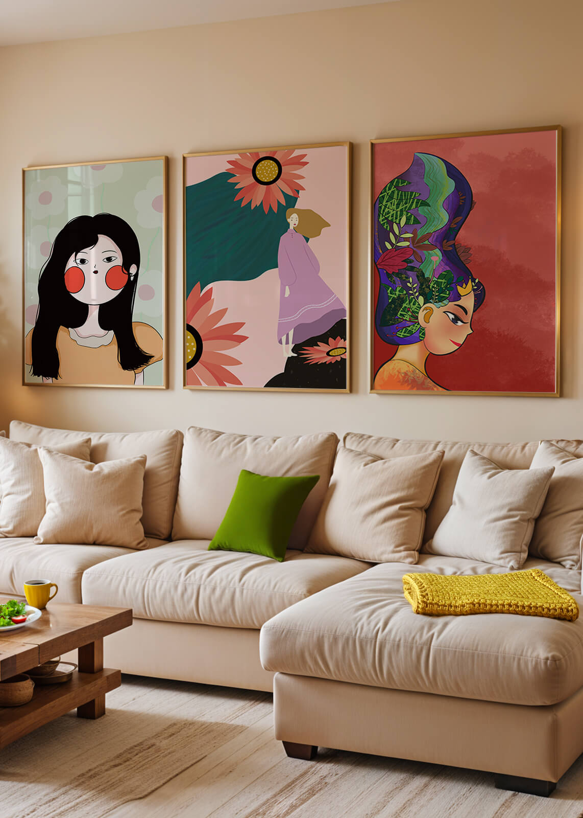 Ensemble de trois œuvres d’art modernes au style coloré