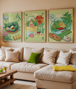 Arte de Comida Tradicional en Estilo Oriental con Motivos Culinarios