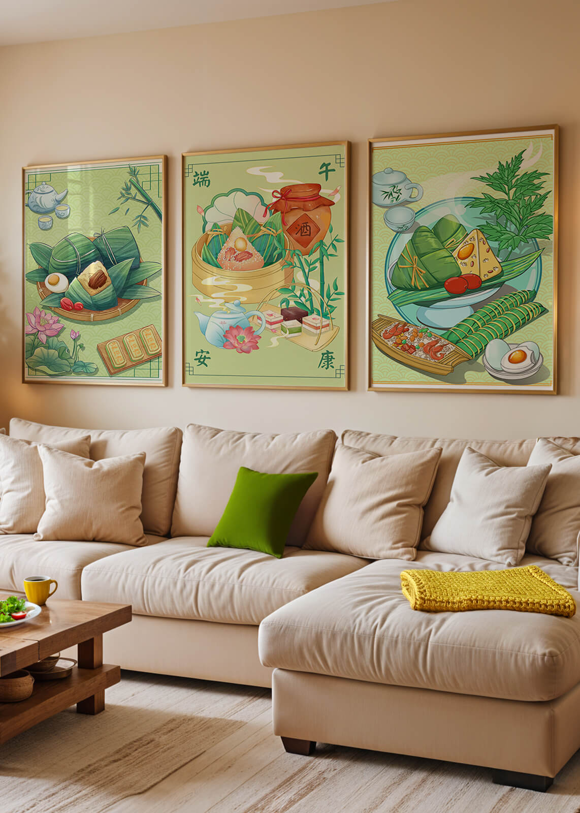 Arte de Comida Tradicional en Estilo Oriental con Motivos Culinarios