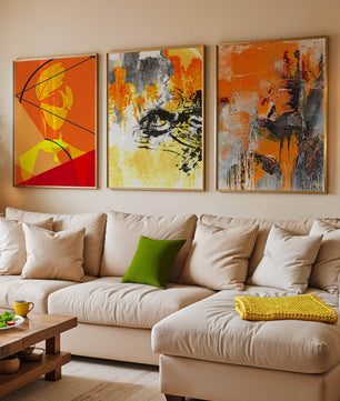 Peintures abstraites modernes dans des tons orangés