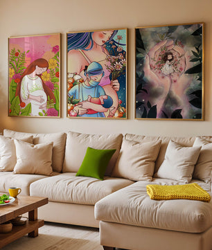 Art moderne de mères et de nature en couleurs vibrantes