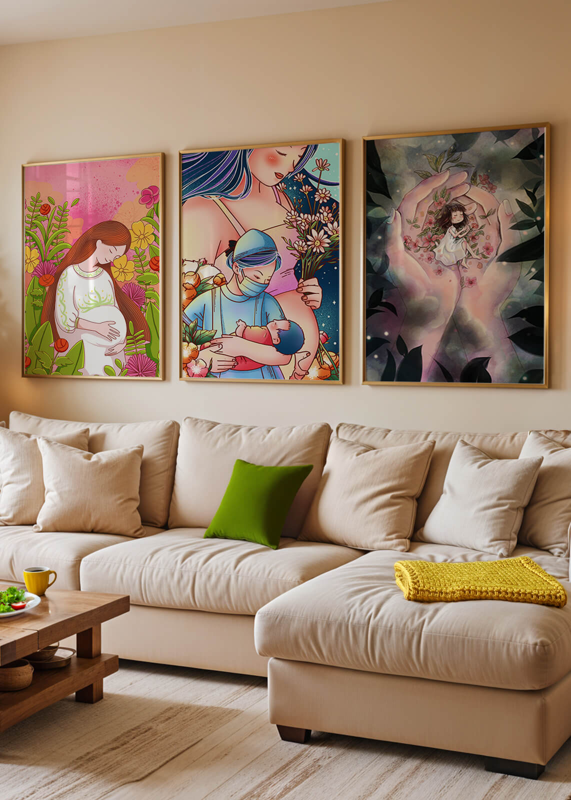 Arte Moderno De Madres Y Naturaleza En Colores Vibrantes