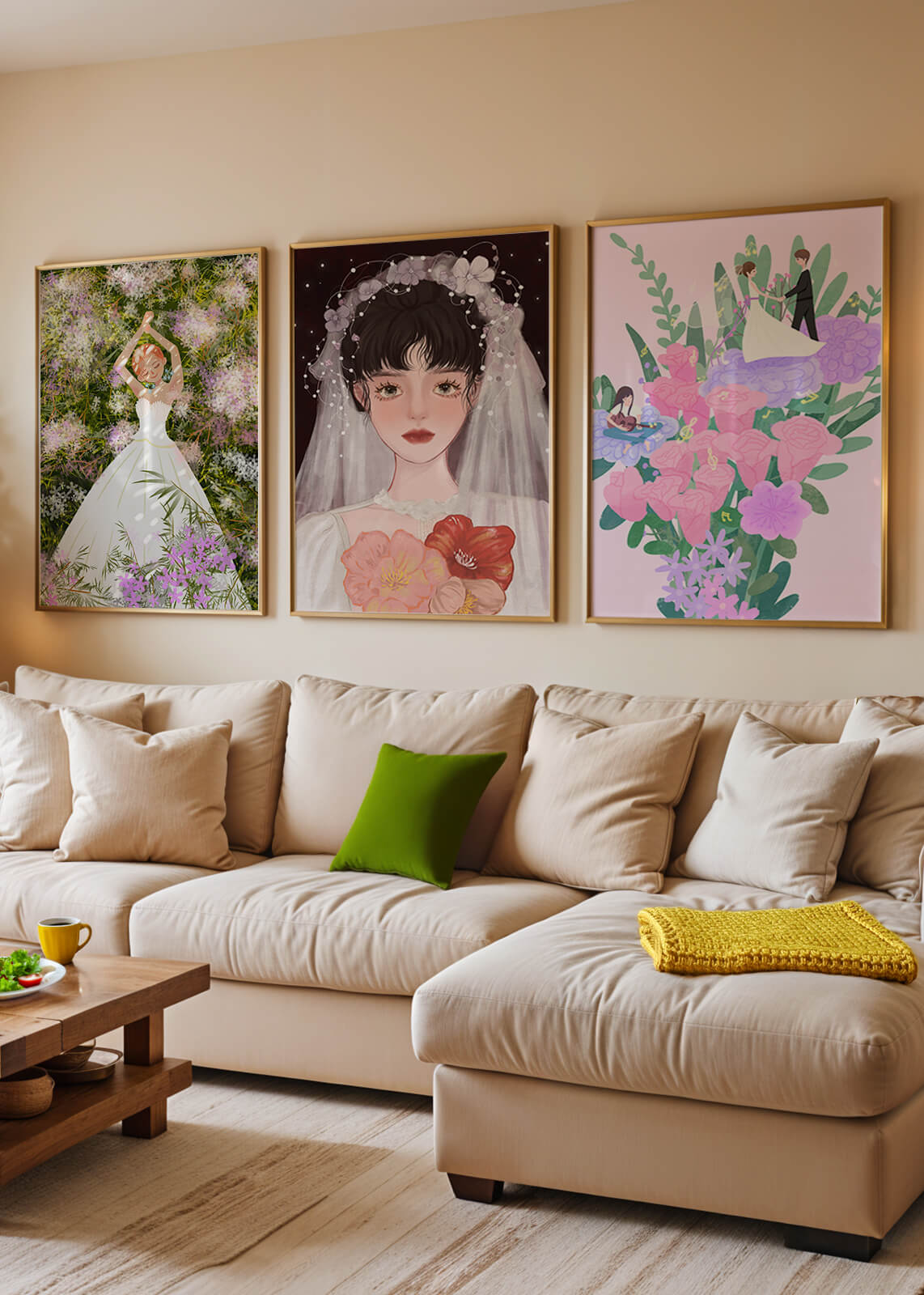 Conjunto De Impresiones Con Arte De Novias Enmarcadas