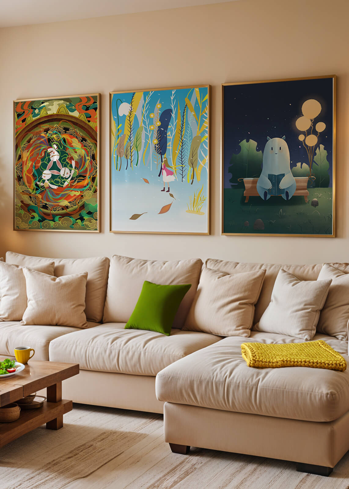 Conjunto De Tres Obras De Arte En Pared Con Elementos Dorados