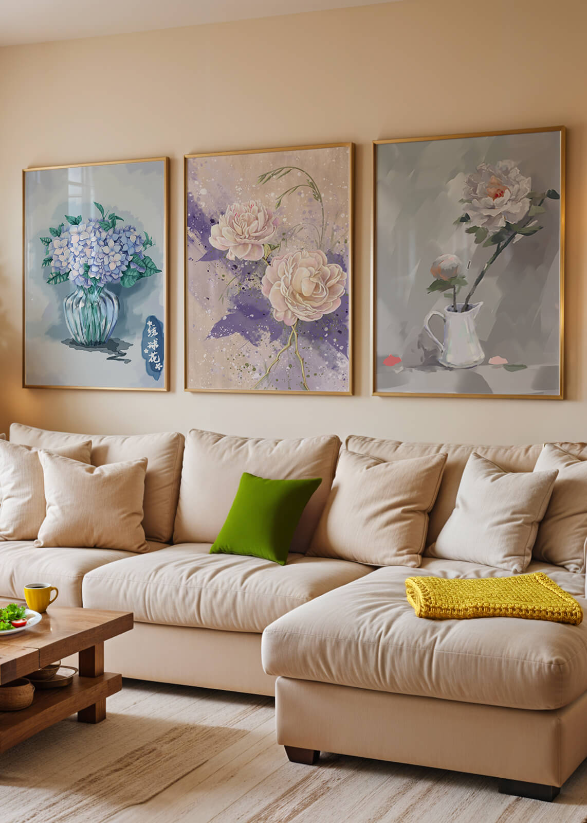 Ensemble d’art floral imprimé sans cadre au format vertical