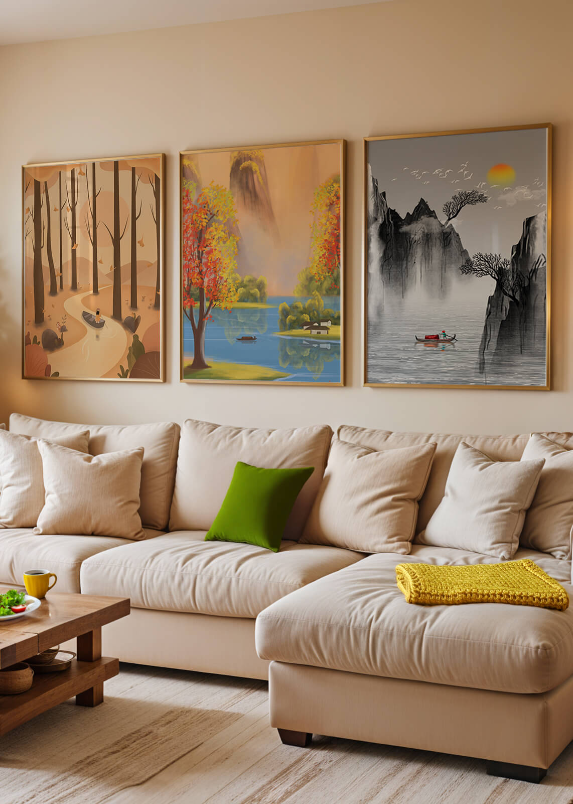 Ensemble de tableaux de paysages naturels scéniques avec art asiatique