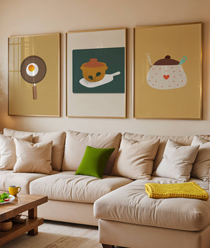 Trio de tableaux de cuisine aux motifs minimalistes et modernes