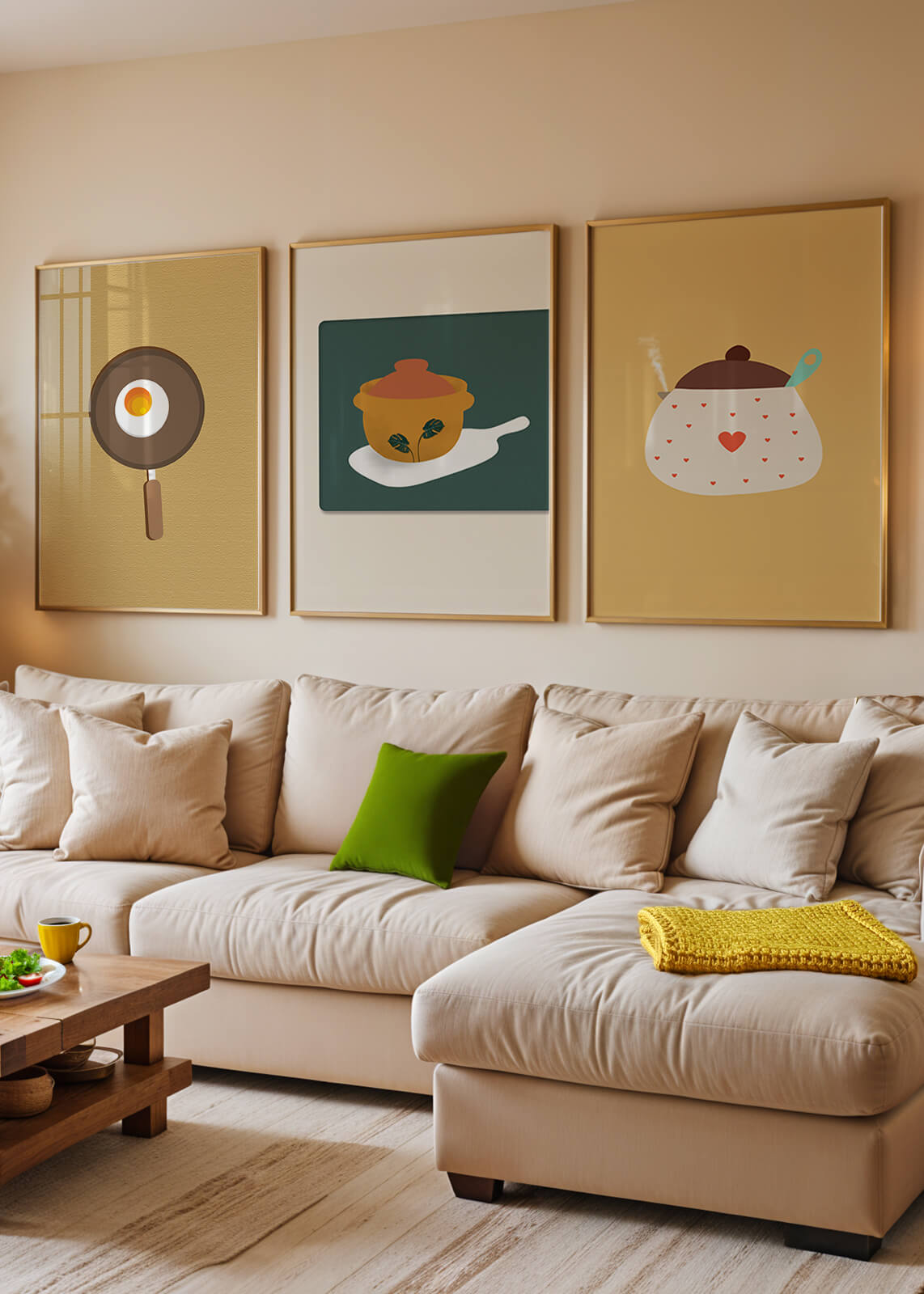 Trio de tableaux de cuisine aux motifs minimalistes et modernes