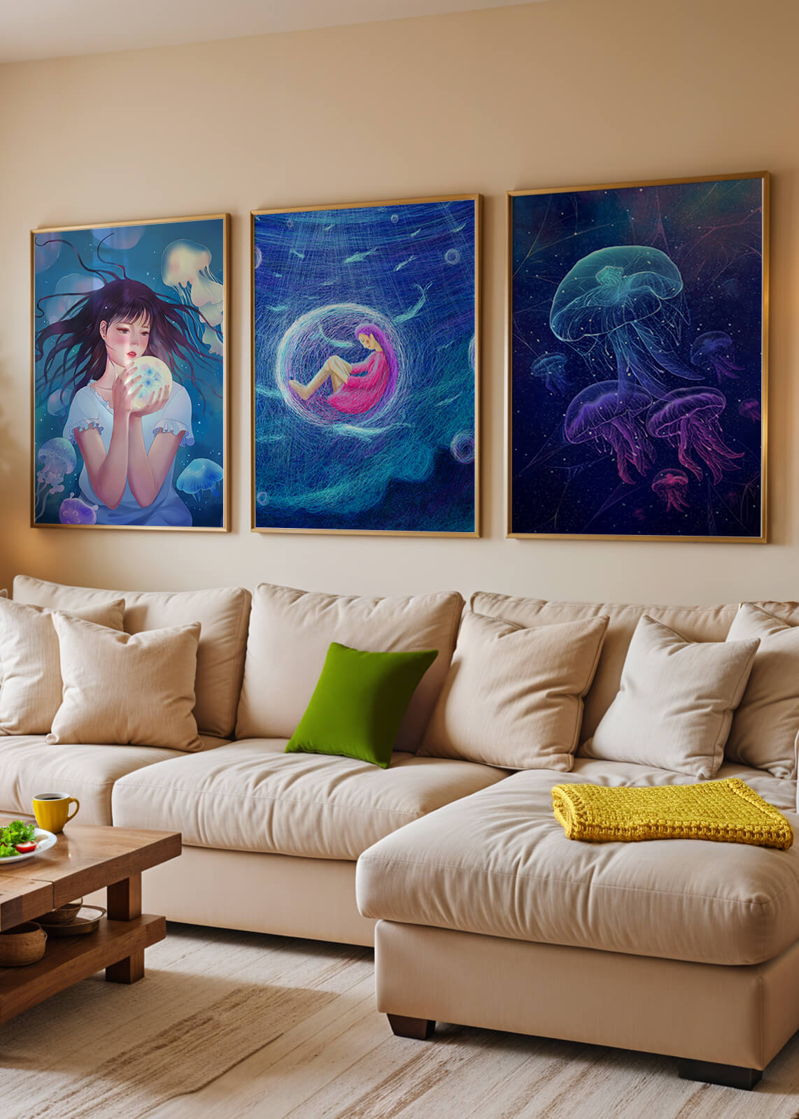 Conjunto de Lienzos con Ilustraciones de Medusas y Personajes