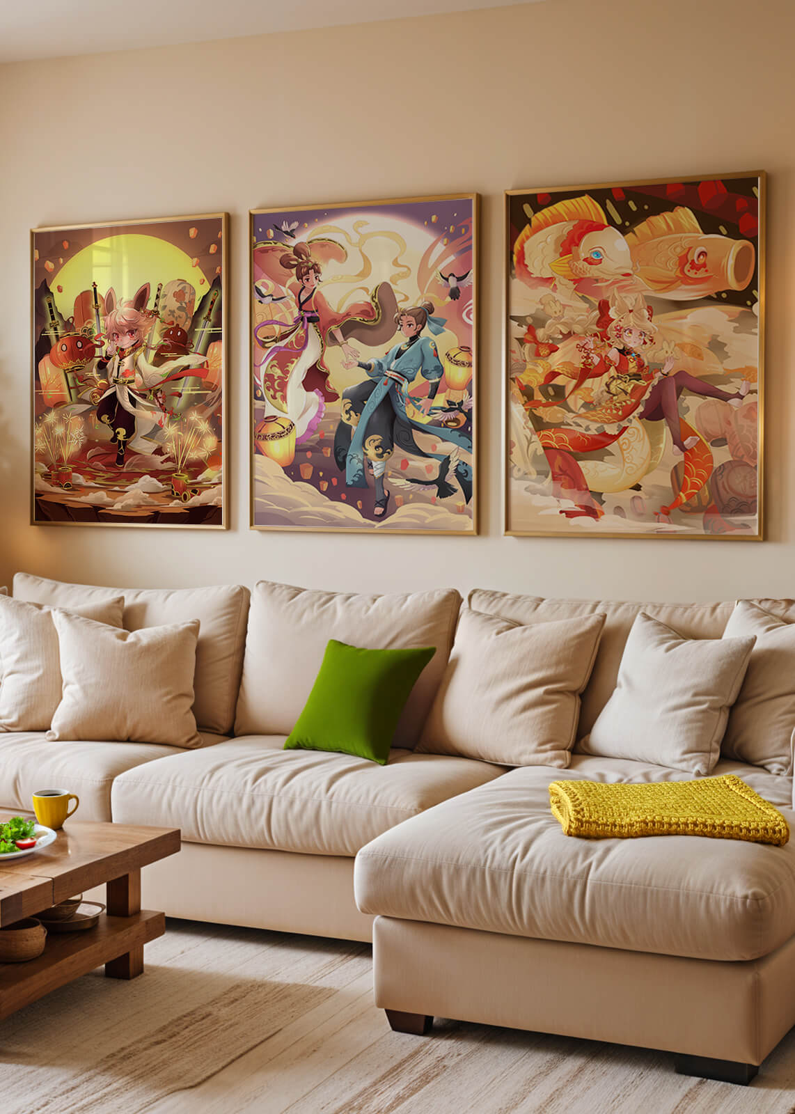 Triptyque d'art fantastique avec personnages imaginaires