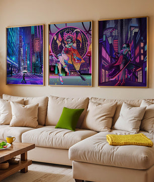 Neon-Futuristisches Triptychon rahmenlos