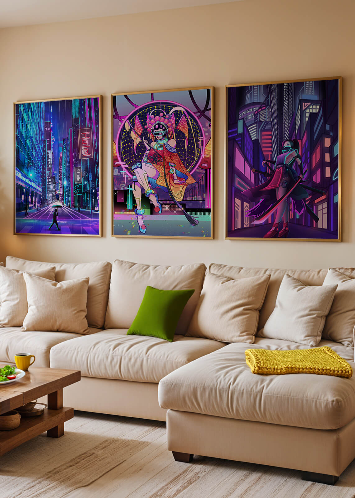 Neon-Futuristisches Triptychon rahmenlos