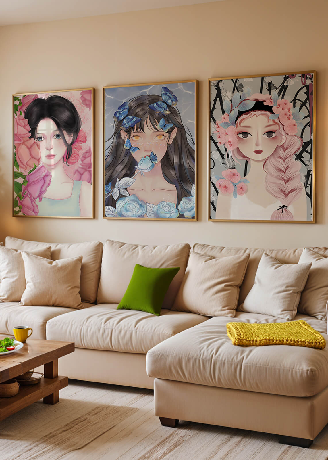 Pinturas De Retratos Femeninos Con Flores Y Mariposas