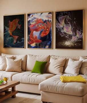 Impressions artistiques de carpes koï au style oriental