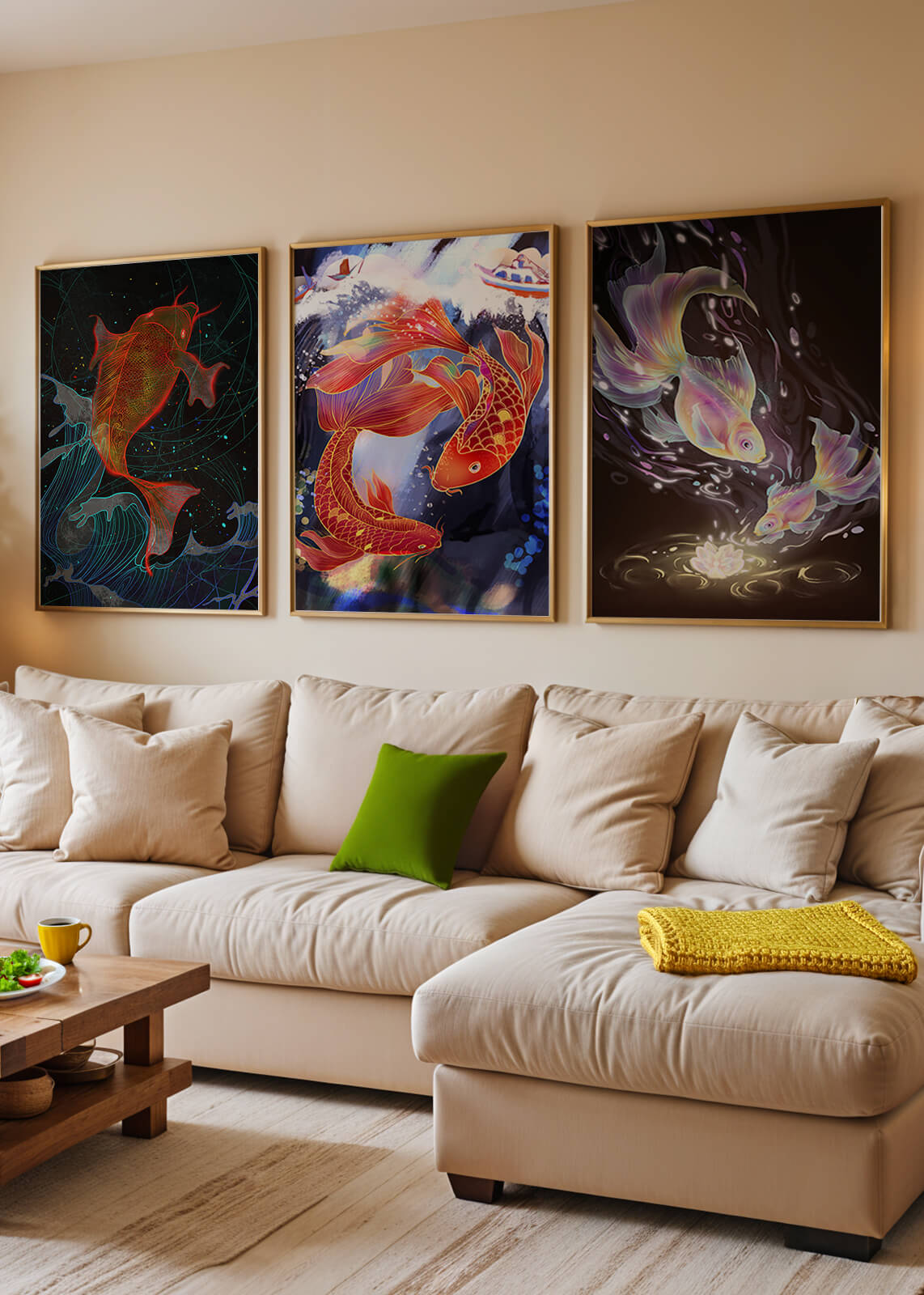 Impressions artistiques de carpes koï au style oriental