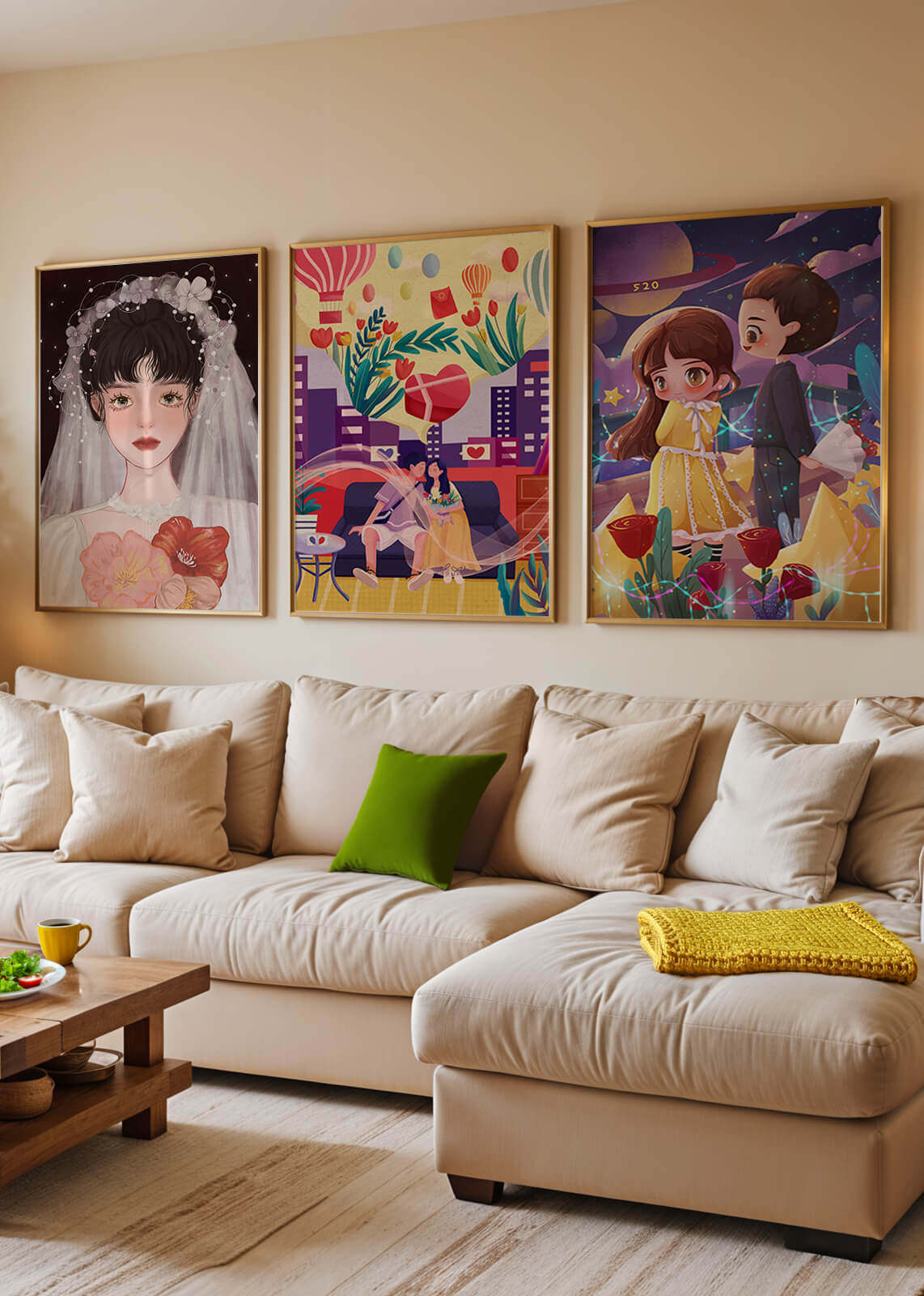 Conjunto De Tres Ilustraciones Artísticas Con Estilo Colorido