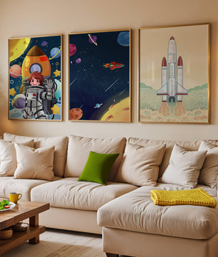 Astronautes et vaisseaux spatiaux dans des illustrations modernes
